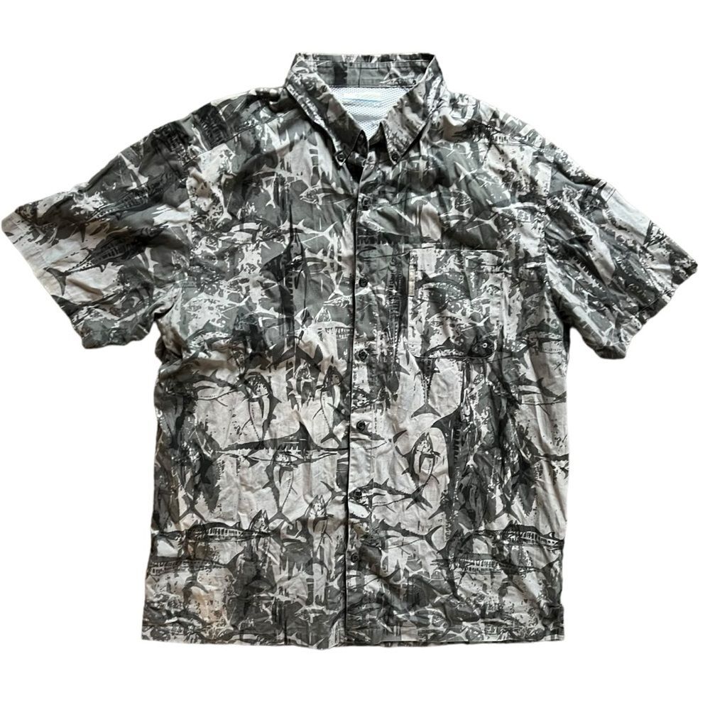 Columbia Sportswear PFG Vented Mens Fishing Sailfish Tuna Gray Short Sleeve sz L